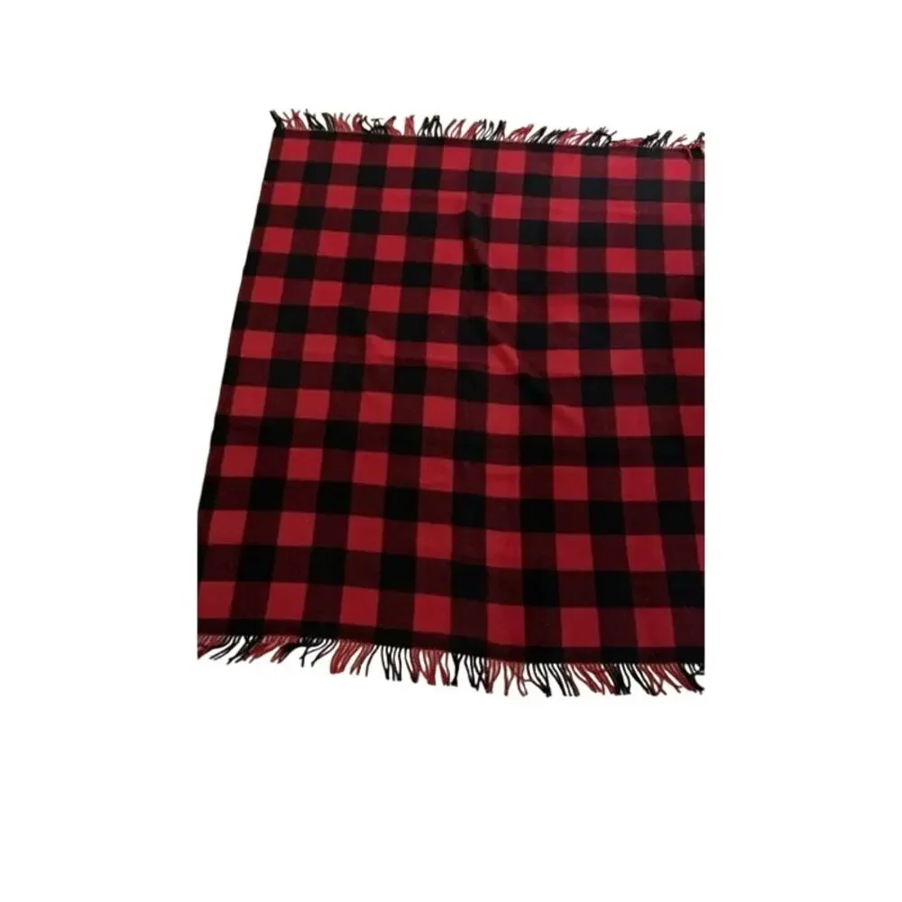 Pendleton Wool Blanket Red Black Buffalo Plaid Fringe Throw Cabin Lodge New